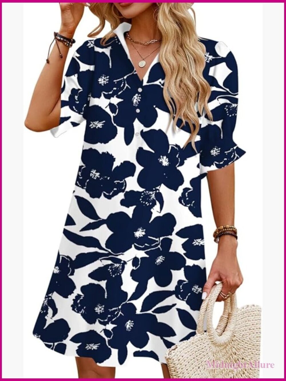 Ruffle Short Sleeve Button Down Flowy Swing Shift Mini Dress